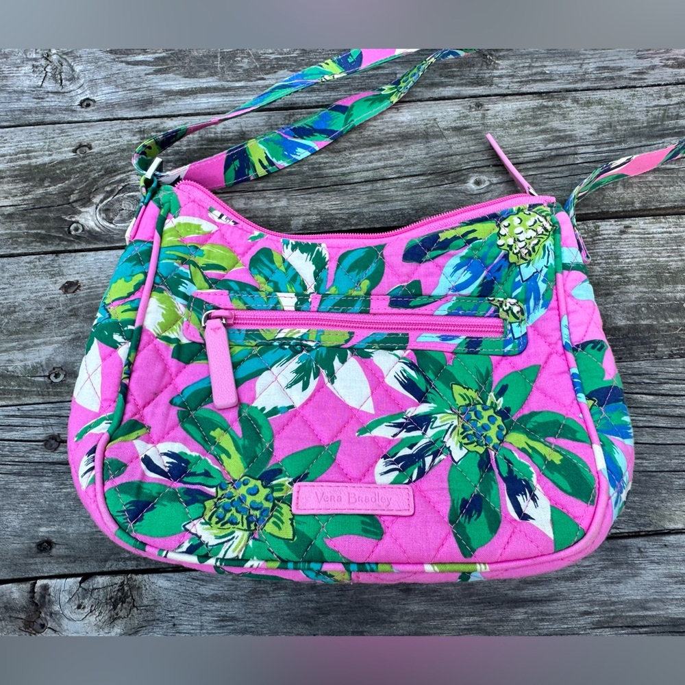 Vera Bradley Tropical Paradise Pink & Green Floral Quilted Shoulder Bag